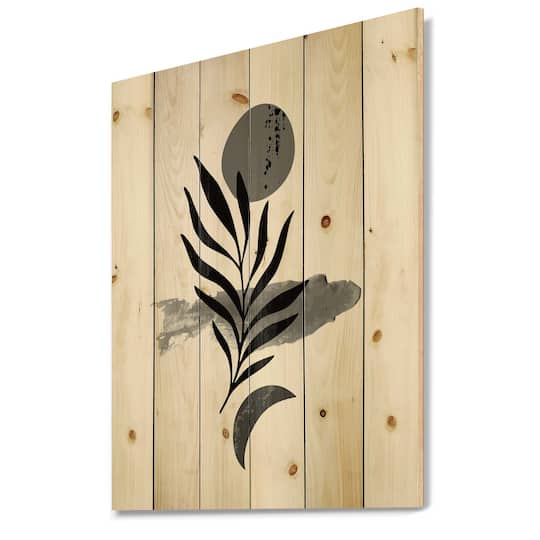 Designart - Abstract Tropical Leaf II - Modern Print on Natural Pine Wood